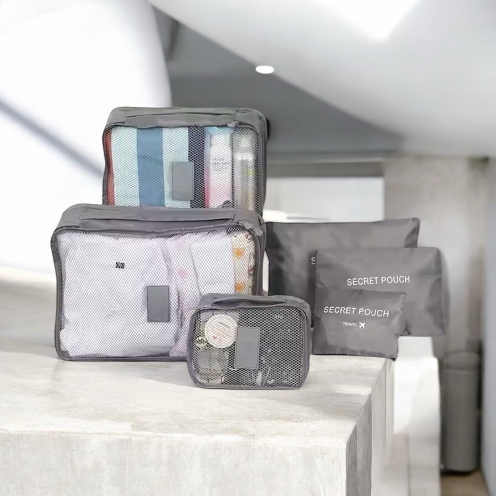 6-Piece Travel Storage Bag Set: Red Waterproof Luggage Organizers"
